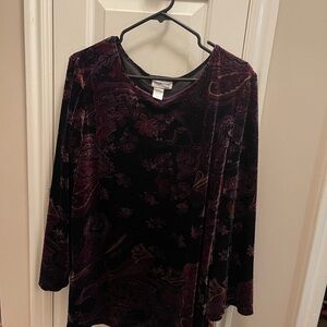 Coldwater Creek Velvet Floral Long Sleeve Top - Deep Purple